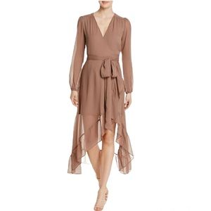 WAYF Only You Ruffle Chiffon Wrap Dress, Tan, NWT